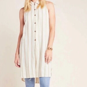 By Anthropologie | Delphine Textured Tunic Button Down Side Splits - Size S